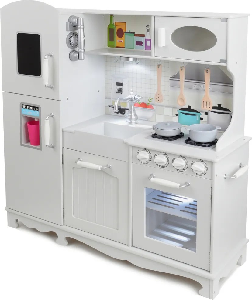 Drevená detská kuchynka s LED osvetlením, doplnkami a zvukovými efektmi