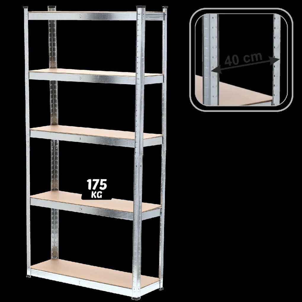 5-ÚROVŇOVÁ POLIČKOVÁ SKRÍŇ 200 X 90 X 40 CM NOSNOSŤ POLIČIEK: 175 KG *0643