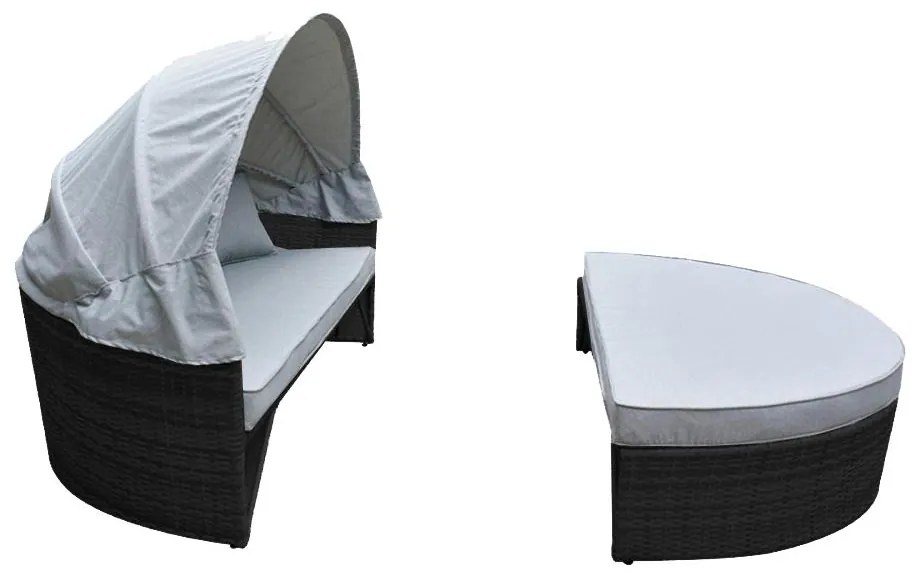 Záhradné ratanové ležadlo so strieškou, sofa Avenberg SAVOY - čierna
