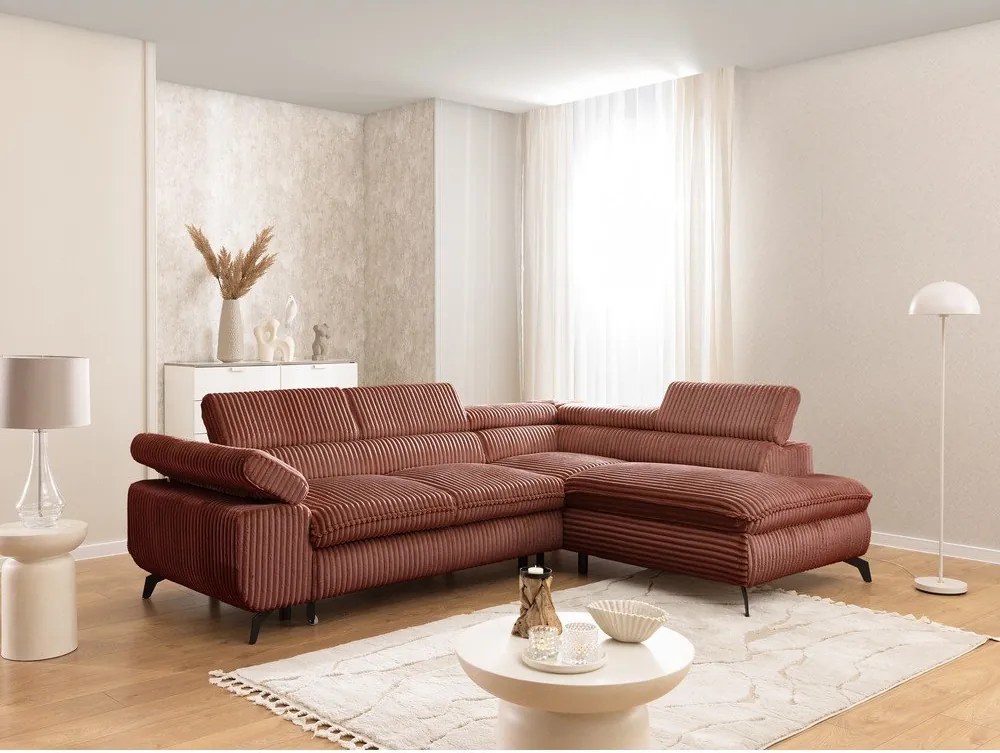 Menčestrová rohová pohovka v terakotovej farbe (pravý roh/do L) Marbeya – Ropez