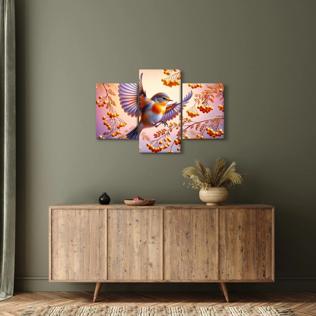 Obraz - Vták s jarabinou (90x60 cm)
