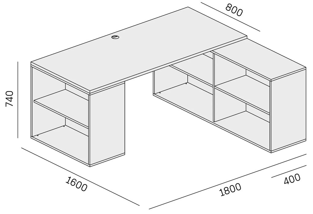 PLAN Kancelársky písací stôl s úložným priestorom BLOCK B01, biela/dub prírodný