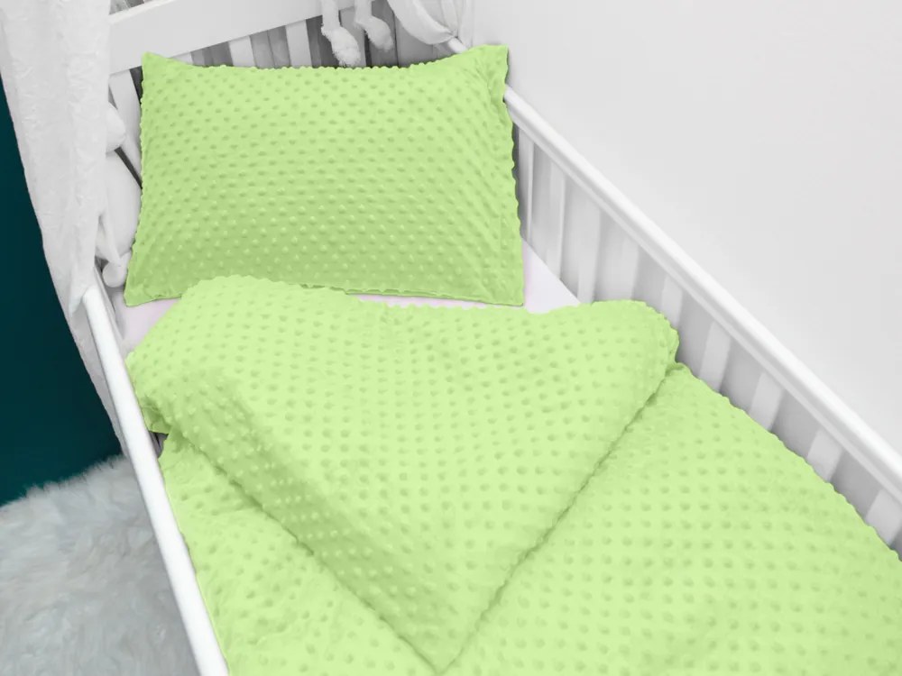 Biante Detské posteľné obliečky do postieľky Minky 3D bodky MKP-005 Pastelové svetlo zelené Do postieľky 100x135 a 40x60 cm
