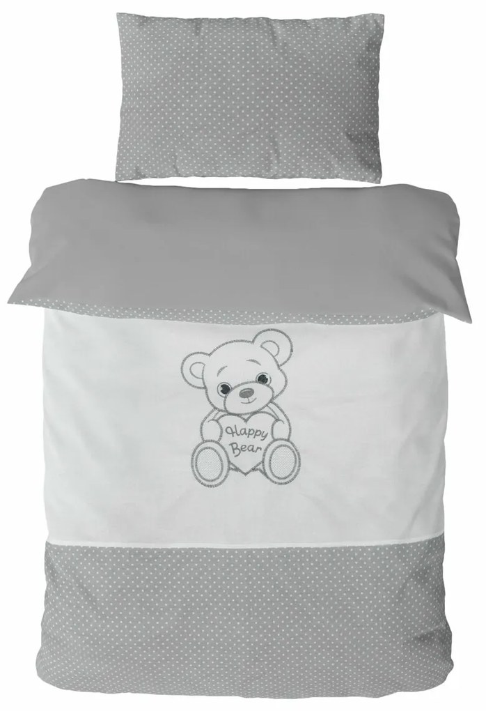 2-dielne HAPPY BEAR, obliečky do postieľky, Grey