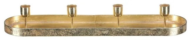 Kovový svietnik na 4 kónické sviečky, ovál, zlatá, 43 x 10 x 6 cm