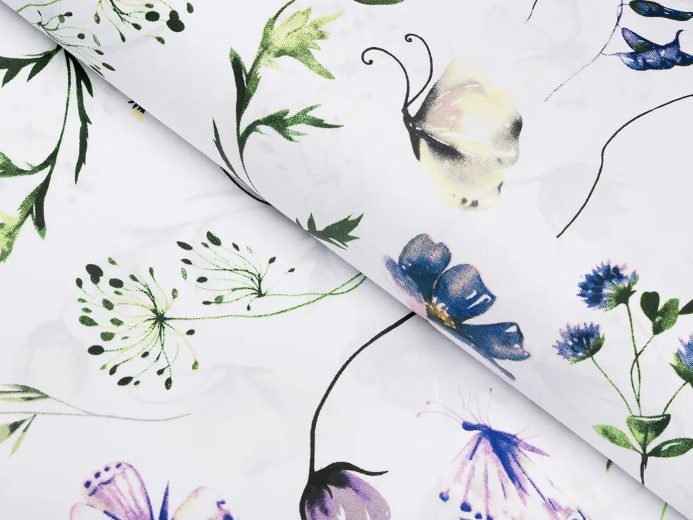 Biante Detské bavlnené posteľné obliečky do postieľky Sandra SA-391 Lúčne kvietky s motýlikmi Do postieľky 90x130 a 40x60 cm