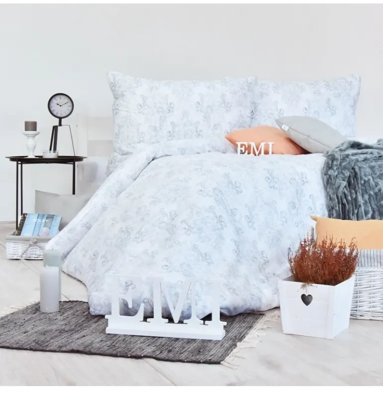 Obliečky Poetics satén sivo-biele EMI, Štandardný set jednolôžko obsahuje 1x 140x200 + 1x 70x90