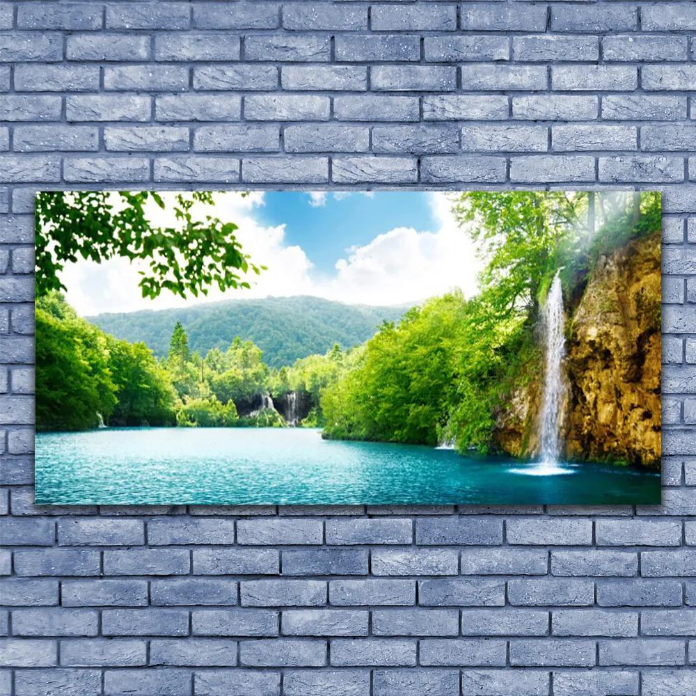 Obraz na akrylátovom skle Vodopád jazero príroda 120x60 cm