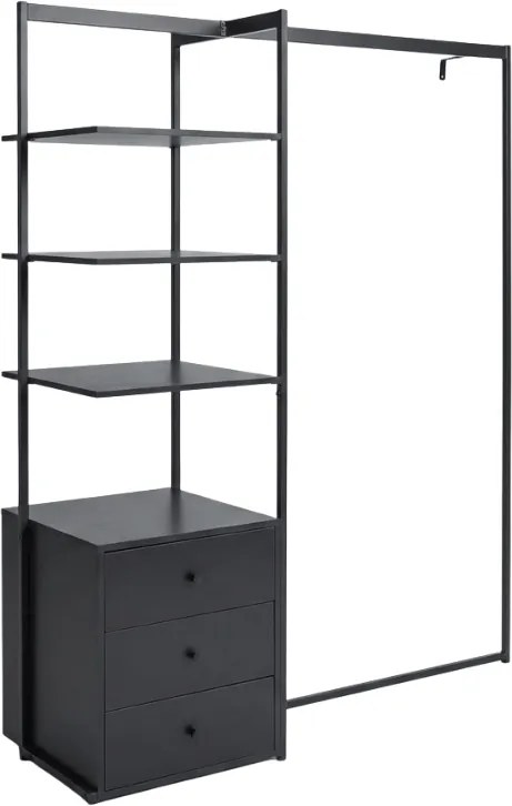 Stojan na oblečenie s regálom ARDEO 150x180 cm, čierny