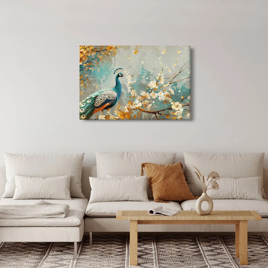 Obraz - Páv so zlatým dekorom (90x60 cm)