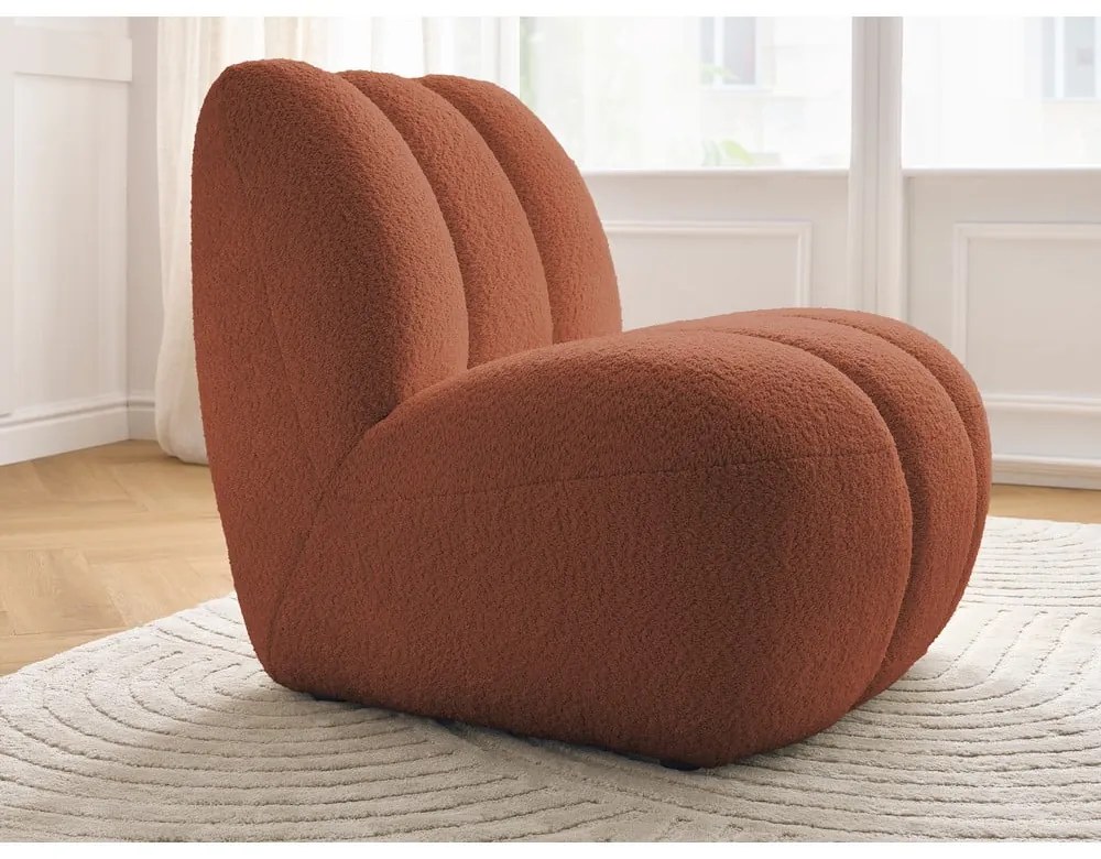 Kreslo z textílie buklé v tehlovej farbe Janissaire – Bobochic Paris