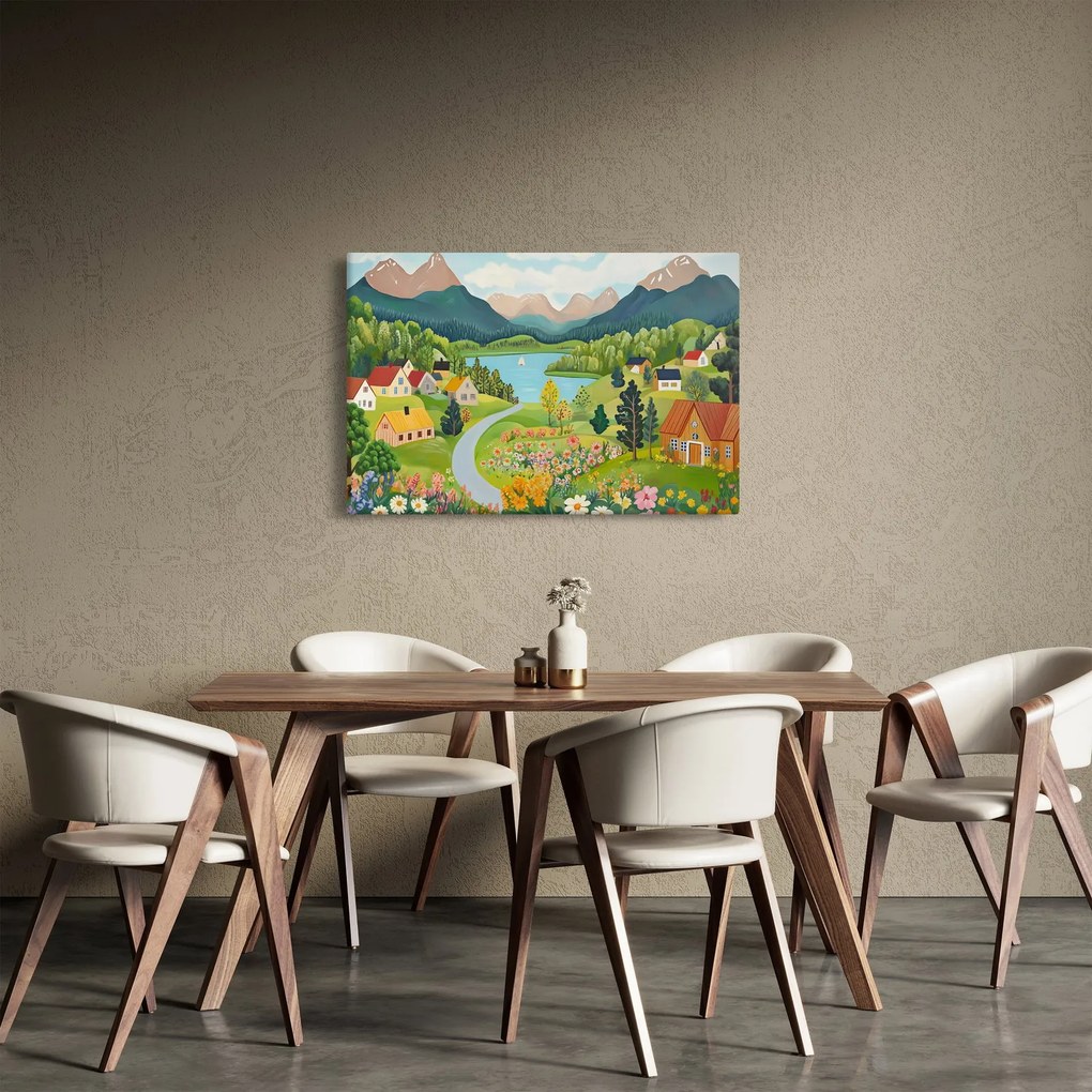 Obraz - Dedina v horách (90x60 cm)