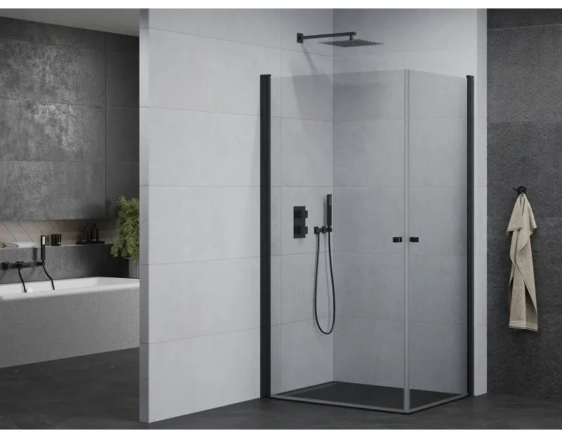 Mexen Pretoria Duo, sprchovací kút s 2-krídlovými dverami 80 (dvere) x 70 (dvere) cm, 6mm číre sklo, čierny profil, 852-080-070-70-00-02
