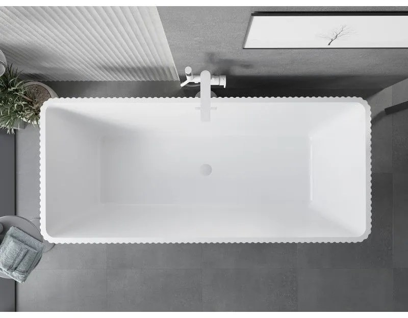 Mexen Tava, voľne stojaca ryhovaná vaňa 170 x 75 cm, biela lesklá, biely prepad, 52851707500-20
