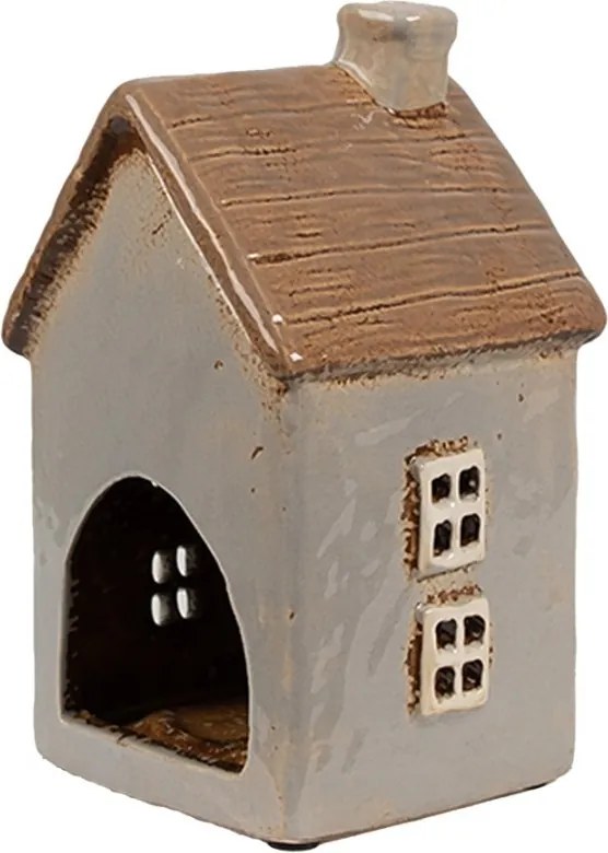 Šedý keramický svietnik na čajovú sviečku domček Amster Village - 9*9*16 cm