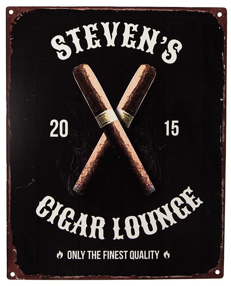 Čierna antik nástenná kovová ceduľa Cigar Lounge - 20*1*25 cm
