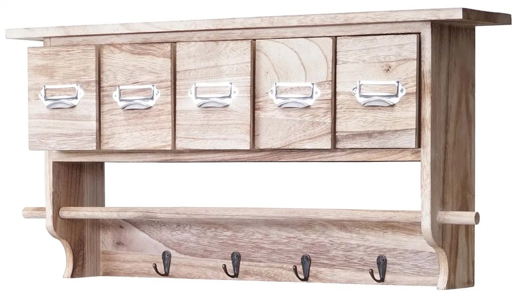 Nástenná polička C49 vintage s 5 zásuvkami - 32 x 65 x 13 cm - Natur