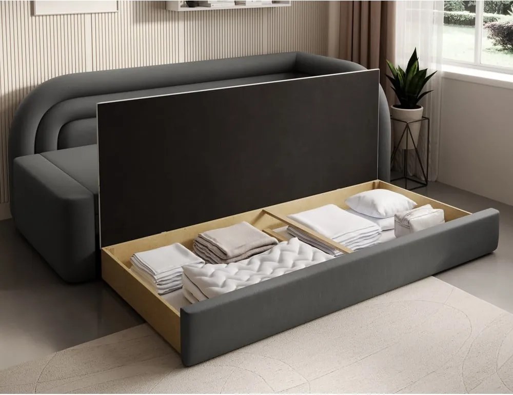 Taupe zamatová rozkladacia/s úložným priestorom pohovka pravý roh 223 cm Fabillo – ELTAP