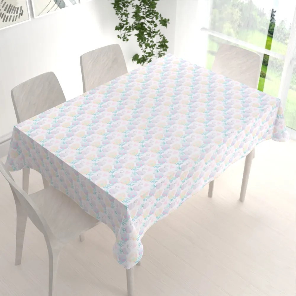 Biante Veľkonočný teflónový obdĺžnikový obrus TF-073 Pastelové kraslice na bielom 60x100 cm
