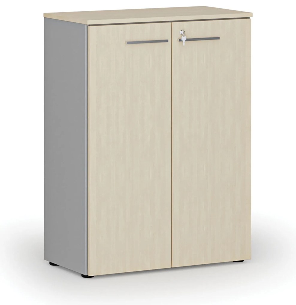 Kancelárska skriňa s dverami PRIMO GRAY, 800 x 420 x 1087 mm, sivá/breza