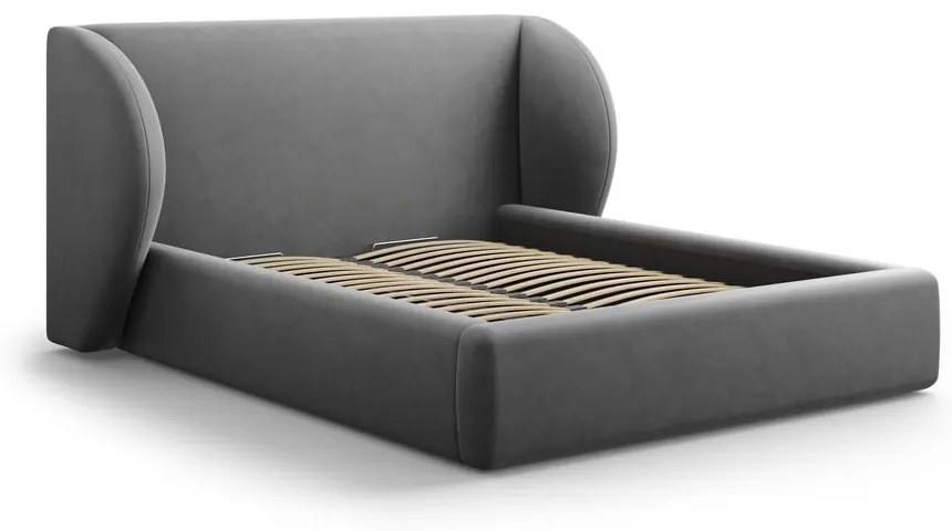 Tmavosivá čalúnená dvojlôžková posteľ s úložným priestorom s roštom 180x200 cm Miley – Micadoni Home