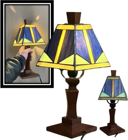 Stolná lampa Tiffany vitáž PICASSO_ WOOD BASE 31*18*13 E14