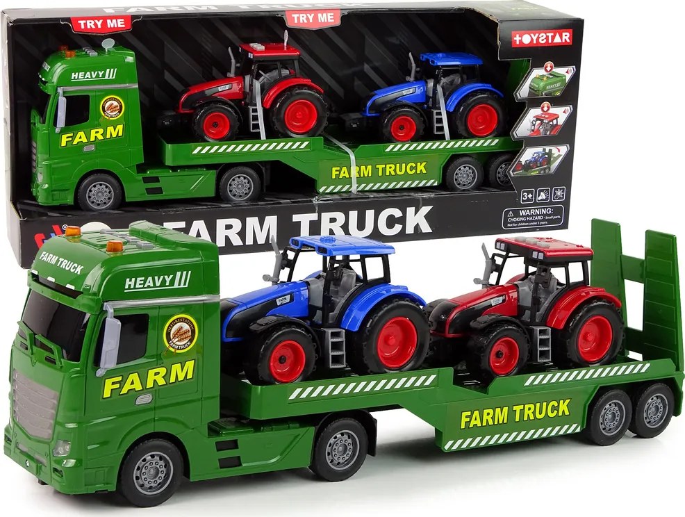 LEAN Toys Sada „Farma“ – odťahovka, nákladné auto, traktor, zvuky a svetlá, 3 diely