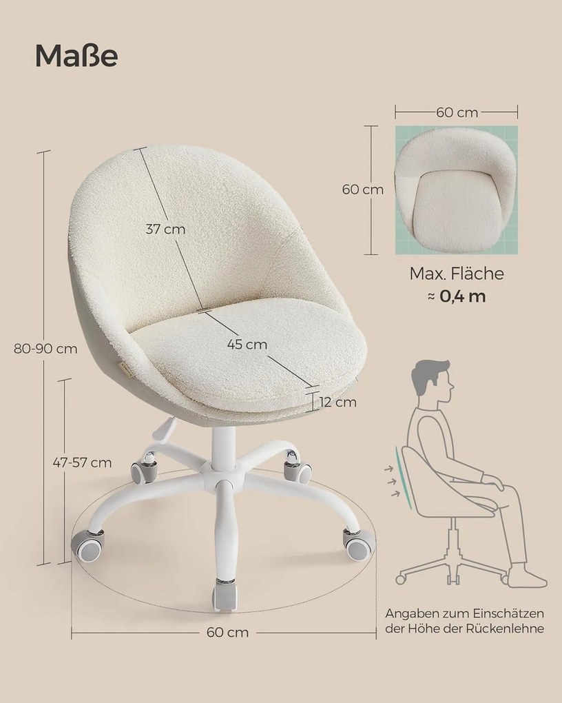 Kancelárska stolička Sherpa, stolička k toaletnému stolíku, cappuccino beige a biela