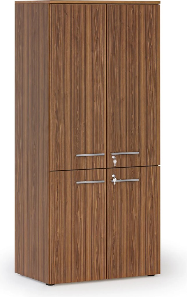 Kancelárska policová skriňa PRIMO WOOD, polené dvere, 800 x 500 x 1781 mm, orech