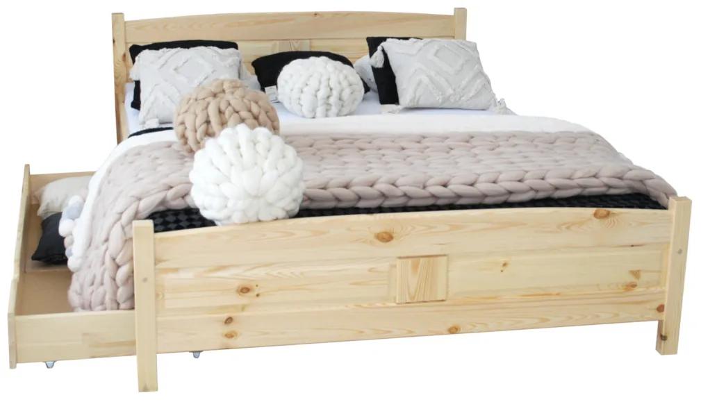 Vyvýšená posteľ ANGEL + sendvičový matrac MORAVIA + rošt, 140x200 cm, prírodný-lak