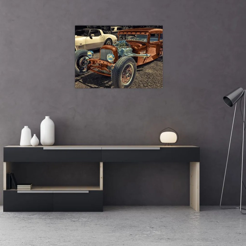 Sklenený obraz hnedého auta (70x50 cm)