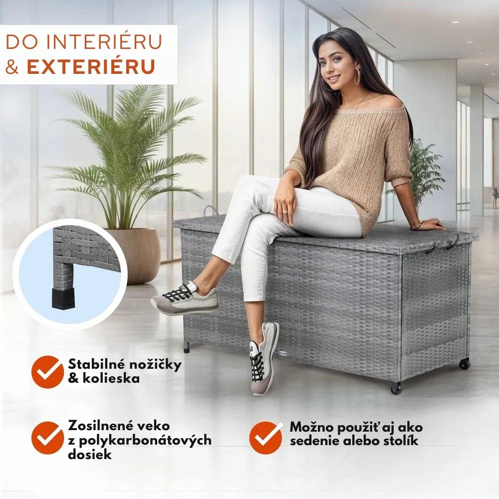 Polyratanový úložný box RICCO, 270L, 117x53x60cm, šedá Casaria