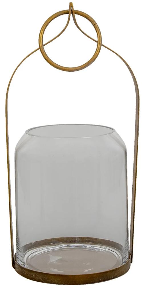 Zlatá dekoračné lampáš so skleneným stredom - 22 * ​​21 * 43 cm