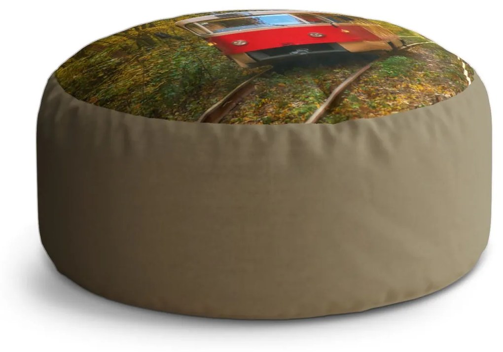Sablio Taburet Circle Červená električka v lese: 38x48 cm
