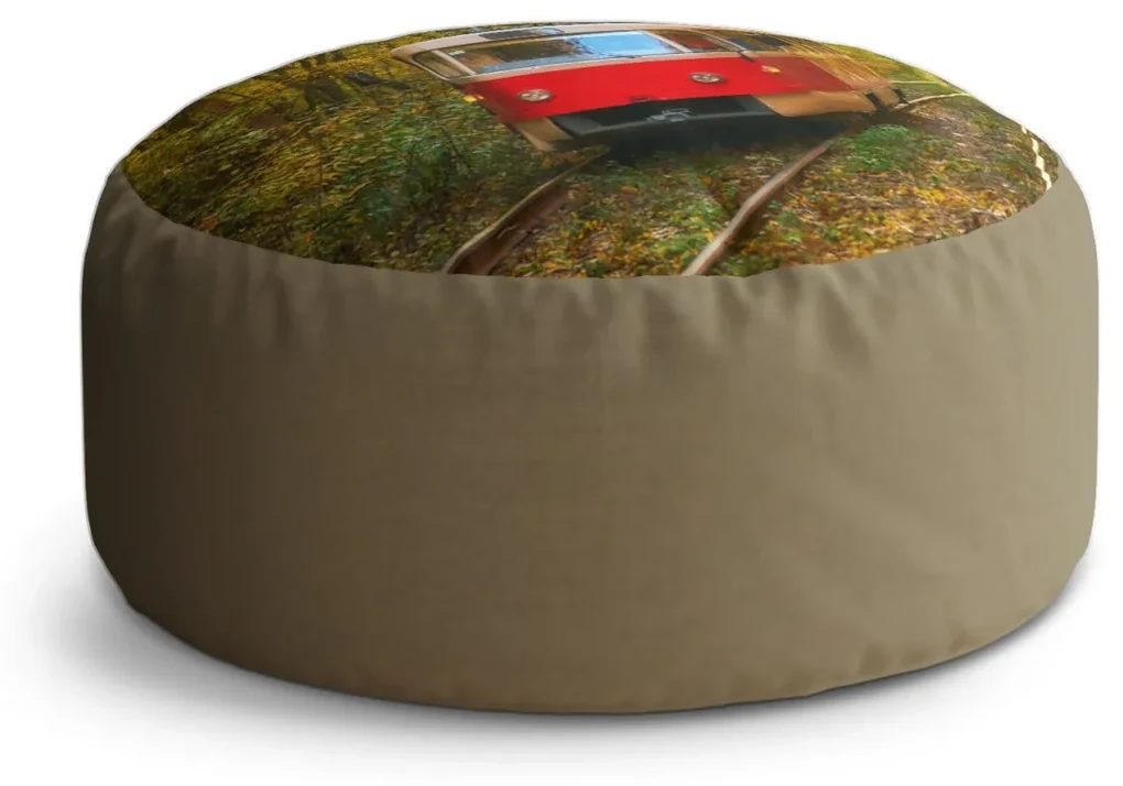 Sablio Taburet Circle Červená električka v lese: 40x50 cm