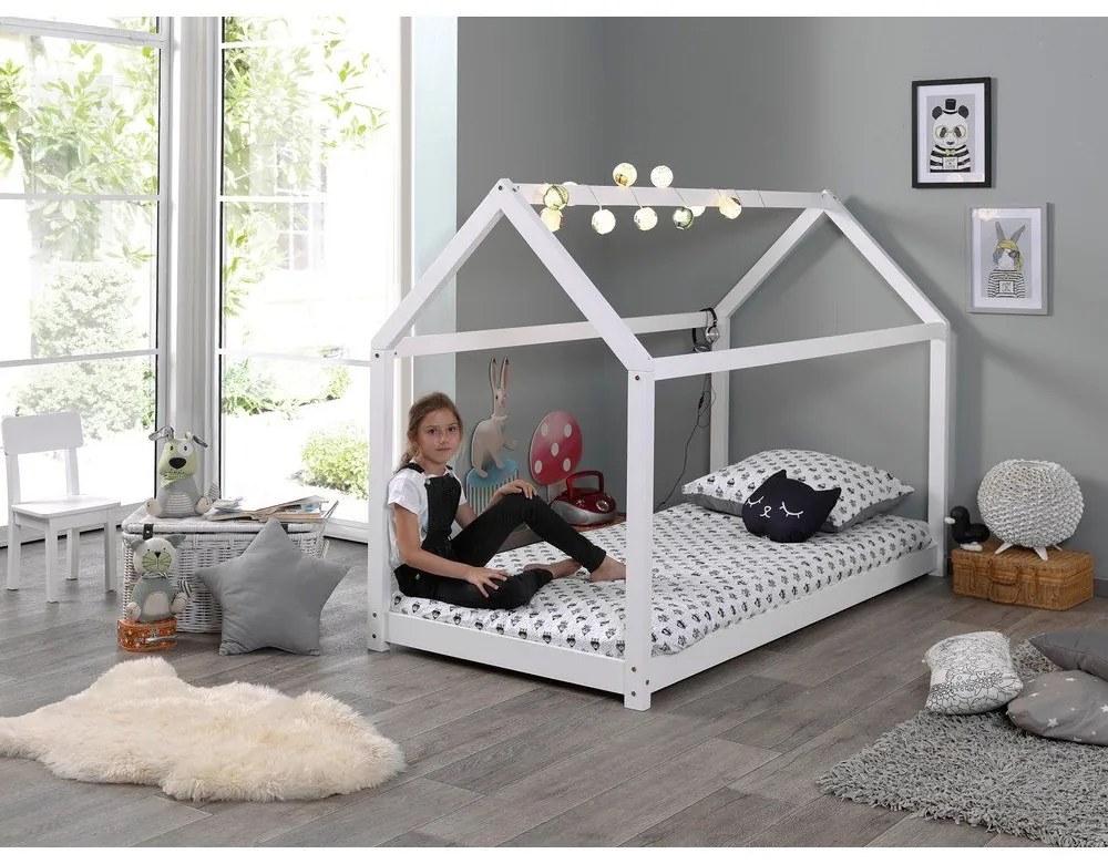 Biela detská domčeková posteľ Vipack Cabane, 90 x 200 cm