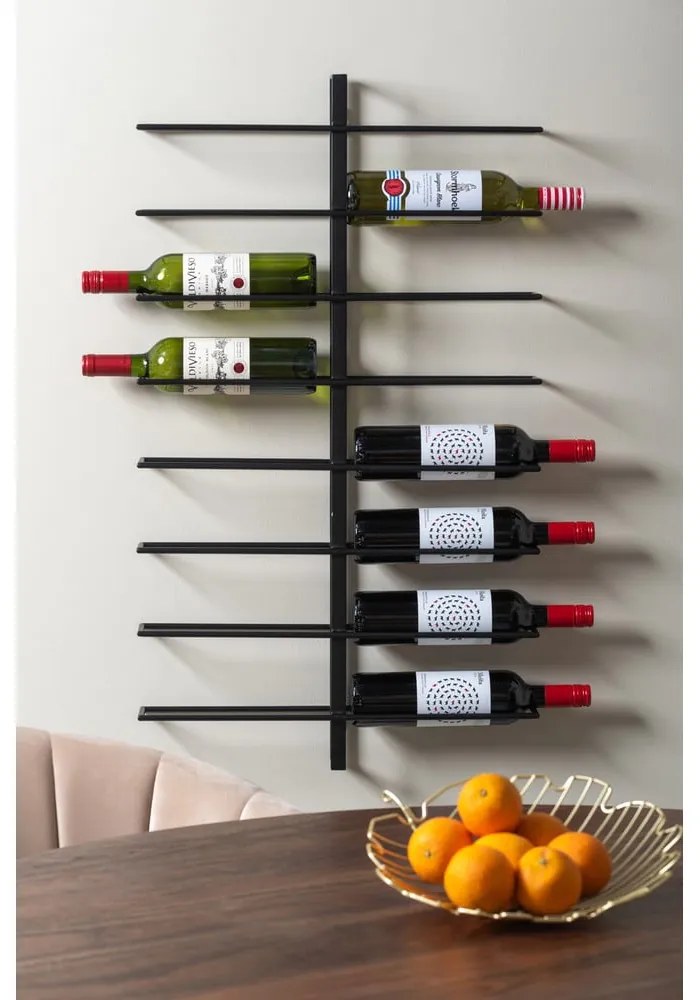 Čierny nástenný kovový regál na víno počet fliaš 16 Dual – PT LIVING