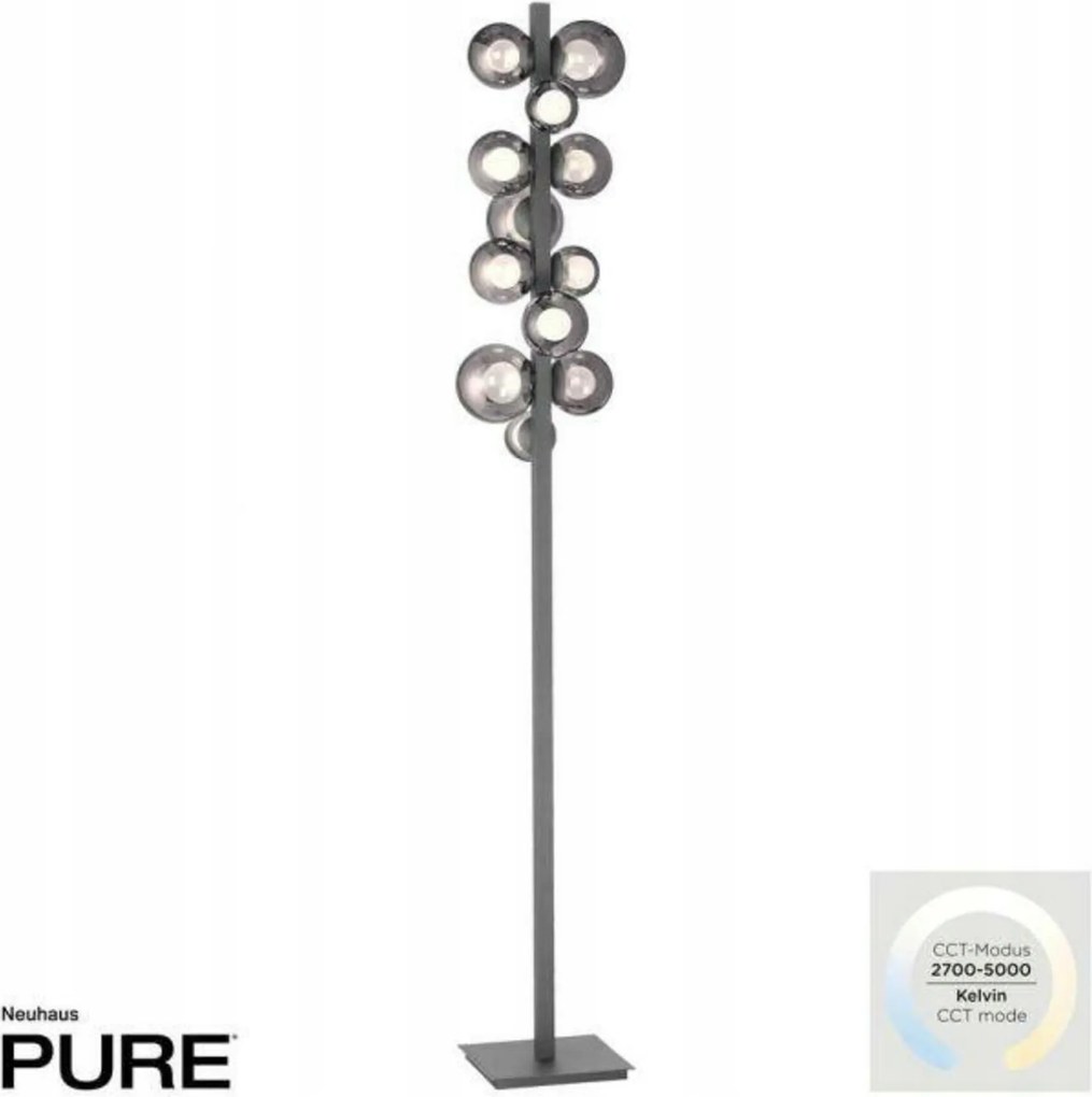 Paul Neuhaus Pure Popup Led stojaca lampa šedá Cct stmievateľná dymové sklo