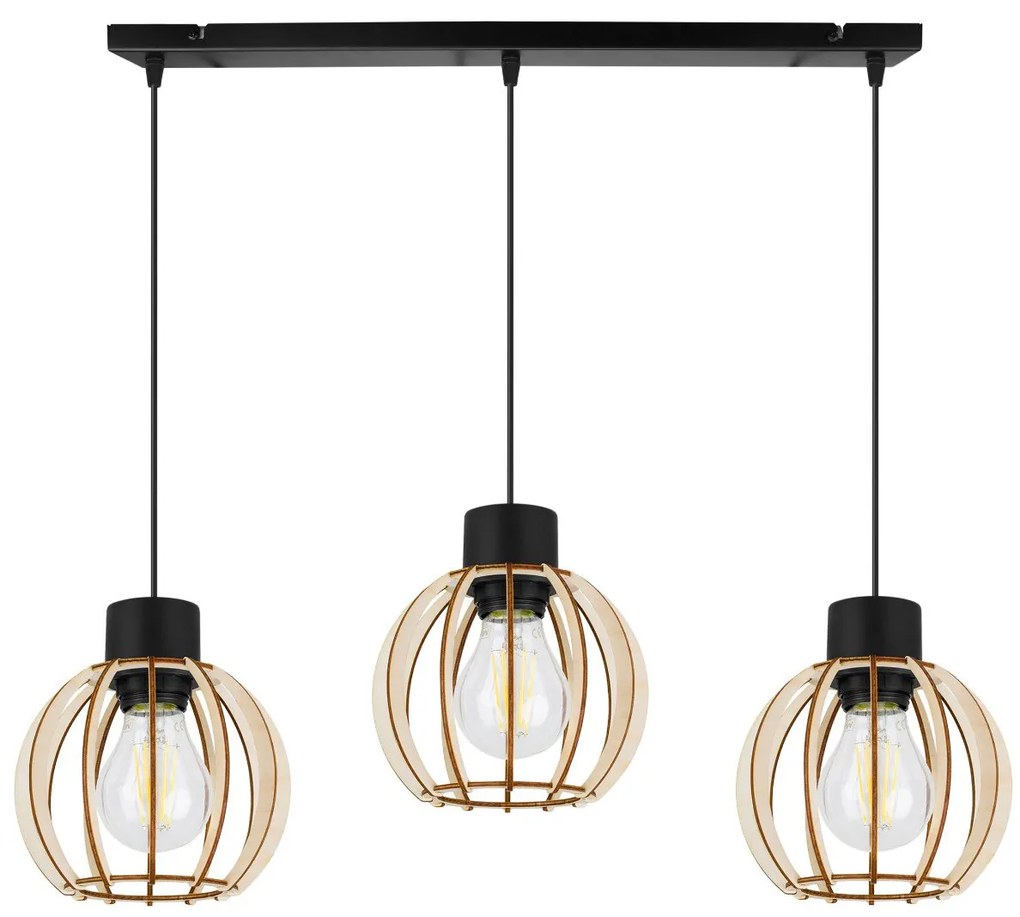 Závesné svietidlo Timber 8, 3x drevené tienidlo