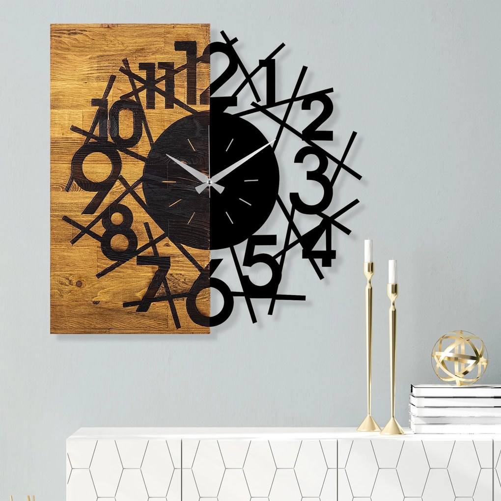 Nástenné dekoratívne hodiny WALLIE I. 58 cm orech/čierna