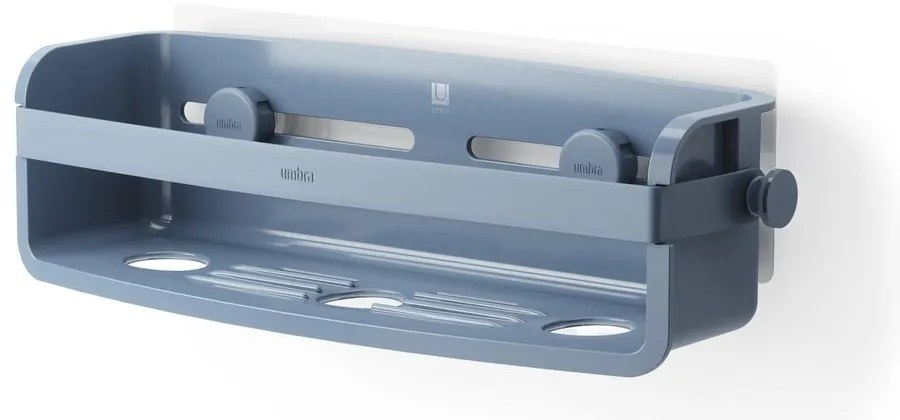 Modrá kúpeľňová polička z recyklovaného plastu bez vŕtania Flex – Umbra