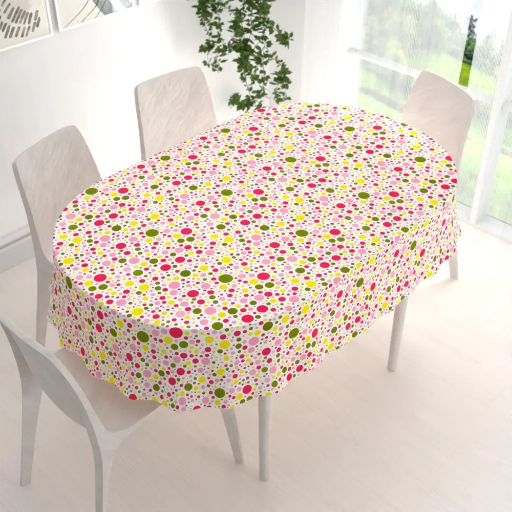 Biante Bavlnený oválny obrus Sandra SA-209 Ružové a žlté bodky na bielom 120x180 cm