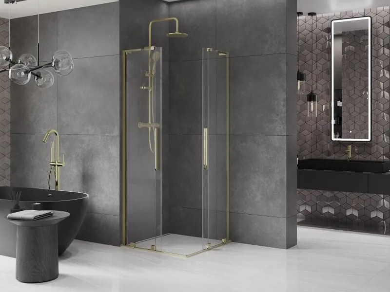 Mexen Velar L Duo, sprchový kút s posuvnými dverami 80 x 80 cm, 8mm číre sklo, zlatá lesklá, 871-080-080-02-03-50