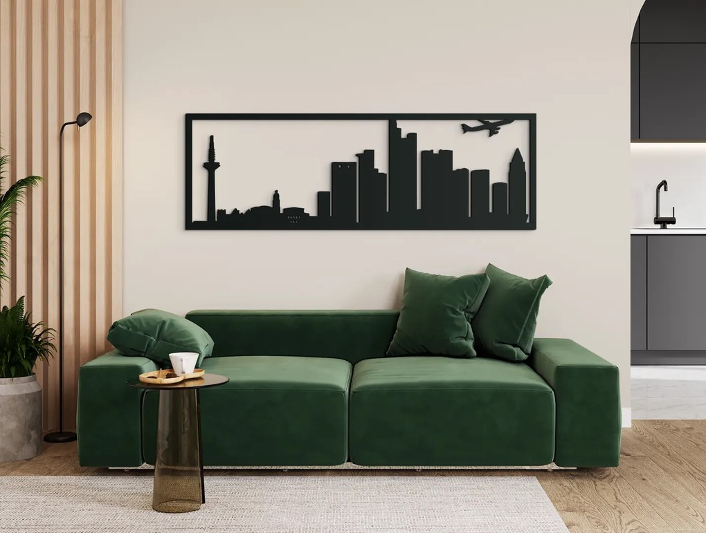 drevko Obraz Frankfurt panoráma Rozmer obrazu: 29,5 x 89 cm, Farba dekorácie: Čierna