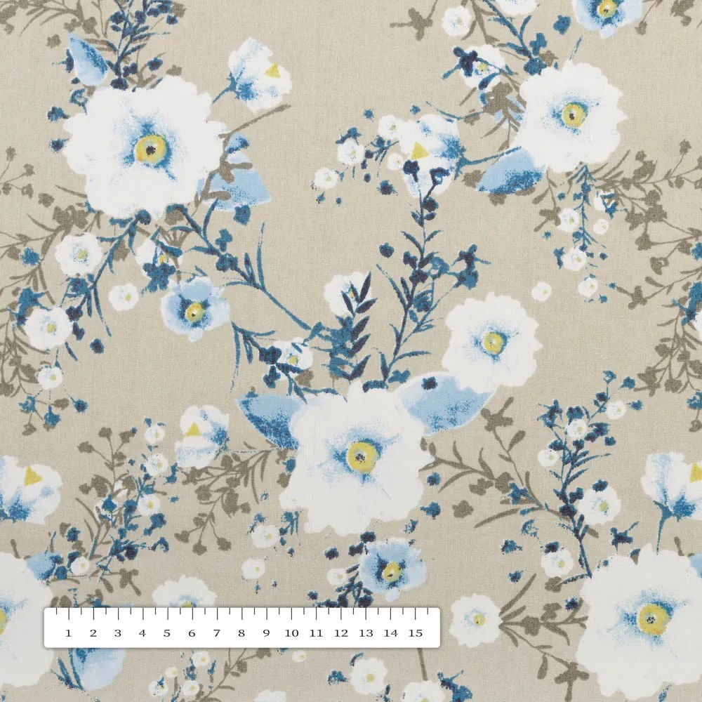 Biante Bavlnený behúň na stôl Sandra SA-552 Modré popínavé kvety na béžovom 45x120 cm