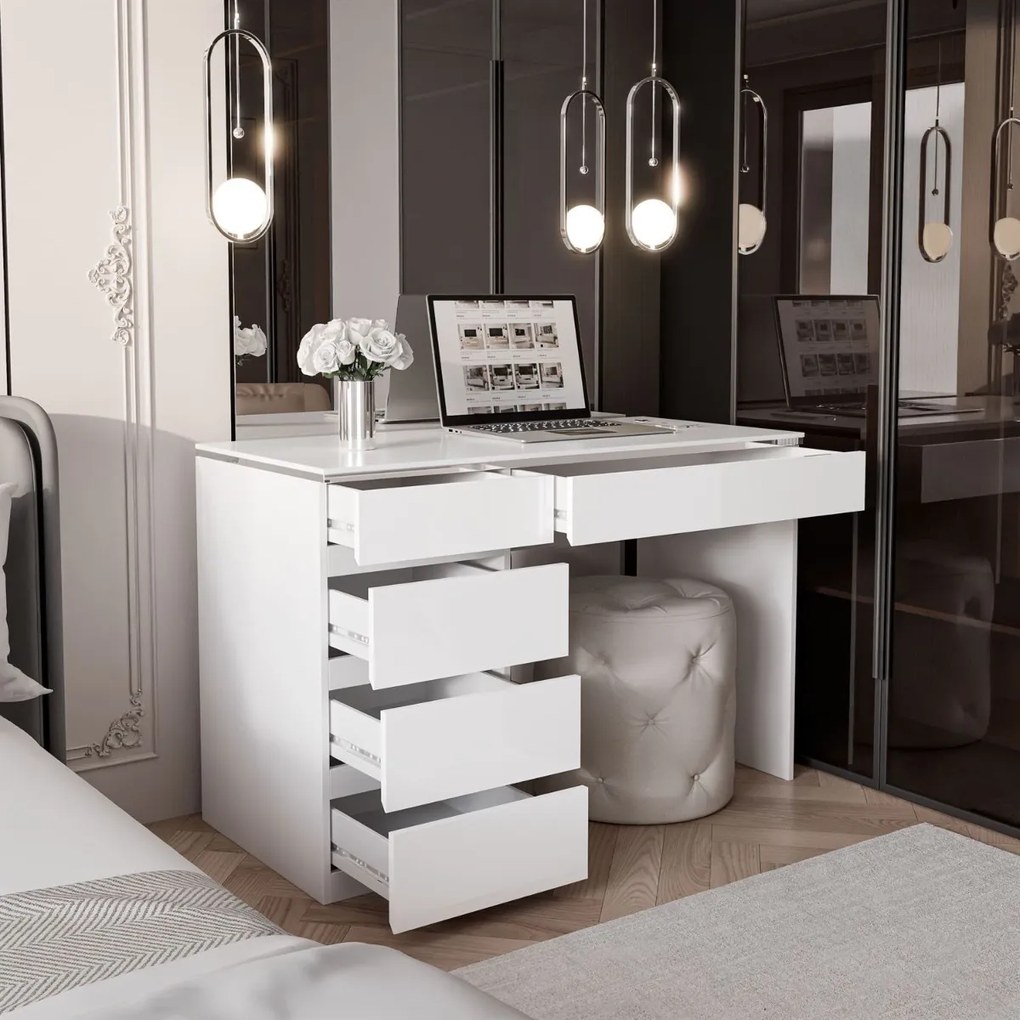 PISACÍ STÔL NESSIE BIELY LESK + STRIEBORNÝ 120 cm