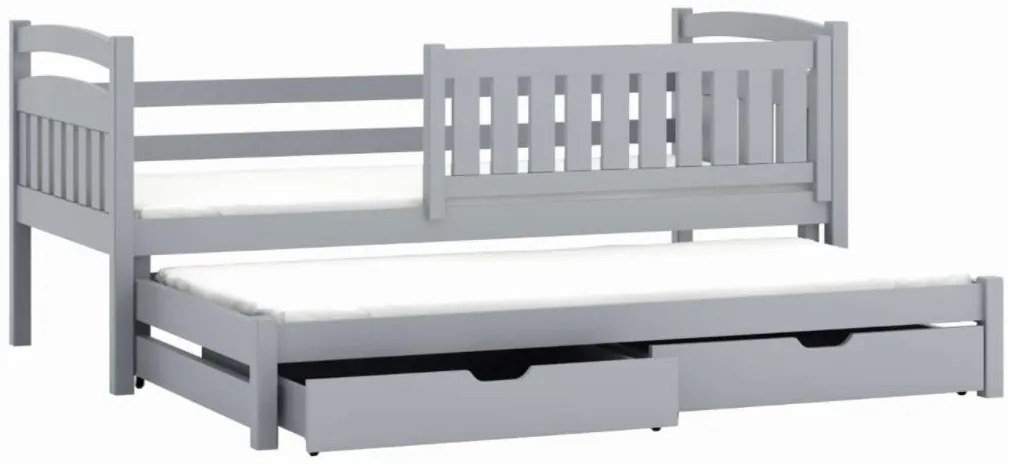 Detská posteľ z masívu borovice GABRIEL s prístelkou a šuplíky - 200x90 cm - biela