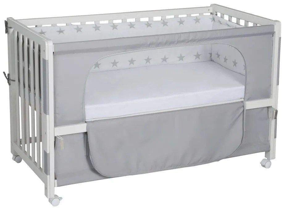 Biela postieľka na kolieskach s baldachýnom 60x120 cm Little stars – Roba