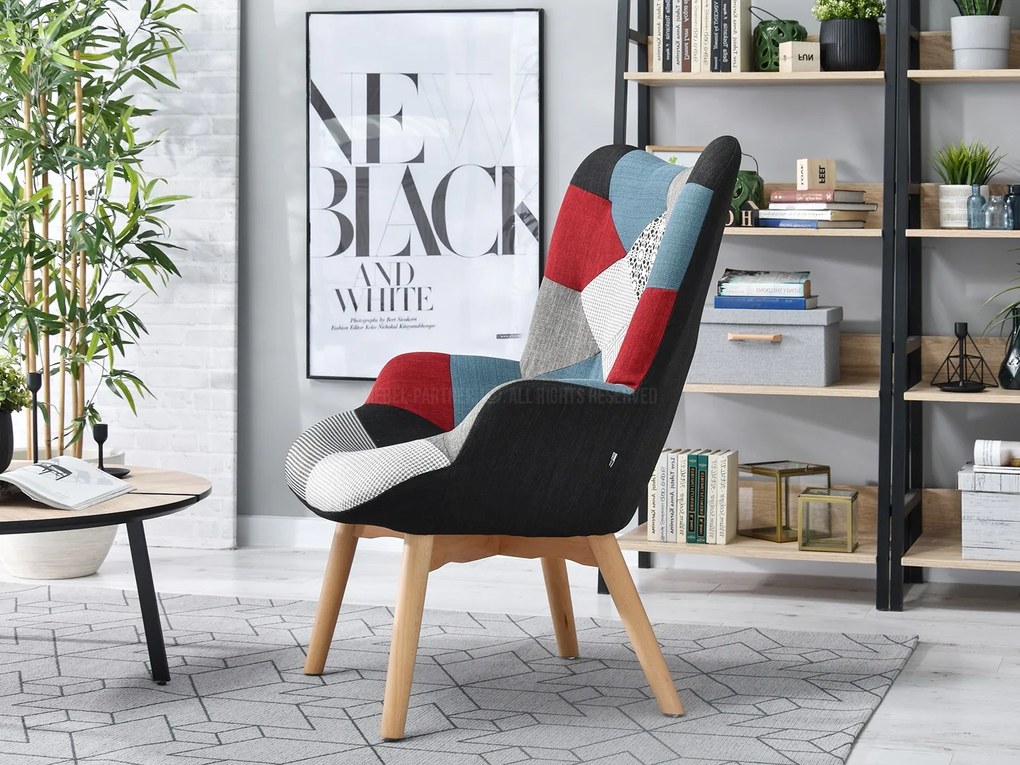 Kreslo Nutri (patchwork + buk). Akcia -29%. Vlastná spoľahlivá doprava až k Vám domov. 1110343