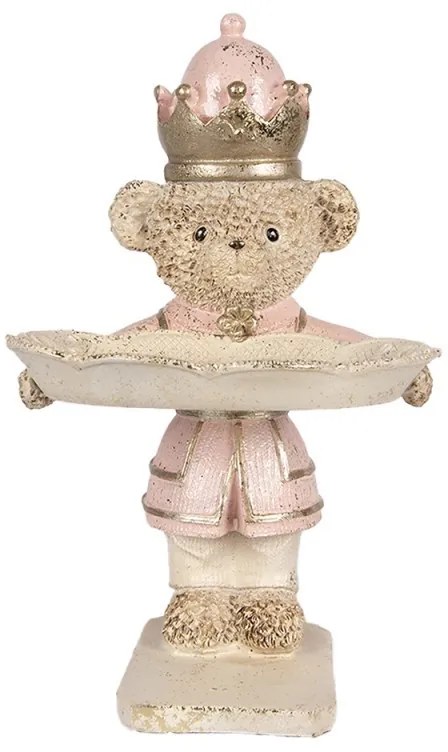Béžovo-ružová dekorácia medvedík držiaci podnos - 14*13*24 cm